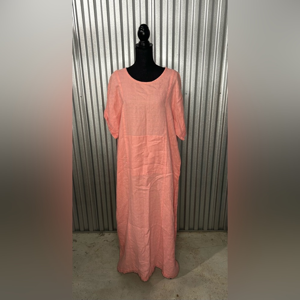 Womens Eileen Fisher Vintage Vtg 80s Pink Linen Milaxi Designer Dress Large